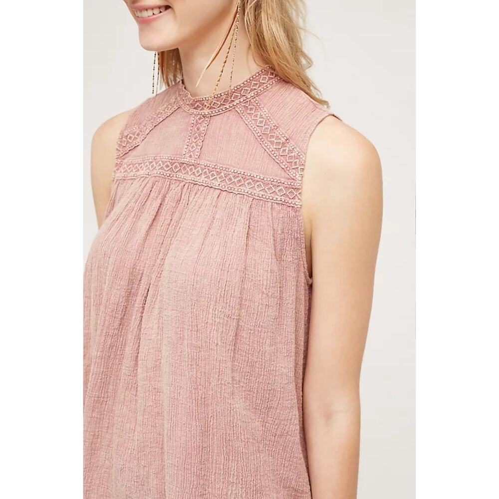 Anthropologie Eri + Ali Sweetbriar Blush Pink Embroidered Tunic Tank Blouse XL - Picture 3 of 11